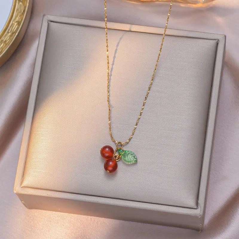 Wholesale Jewelry Sweet Cherry 304 Stainless Steel Plating Pendant Necklace Coffee Bean Chain