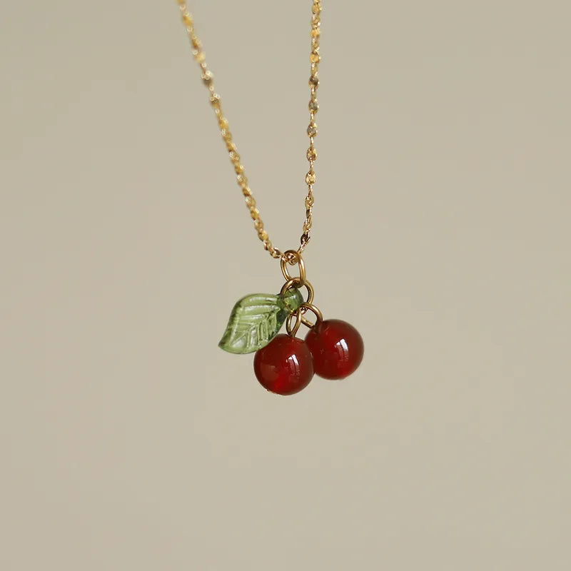 Wholesale Jewelry Sweet Cherry 304 Stainless Steel Plating Pendant Necklace Coffee Bean Chain