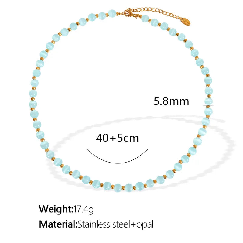 Wholesale Jewelry Sweet Color Block Opal Titanium Steel Beaded Plating Necklace