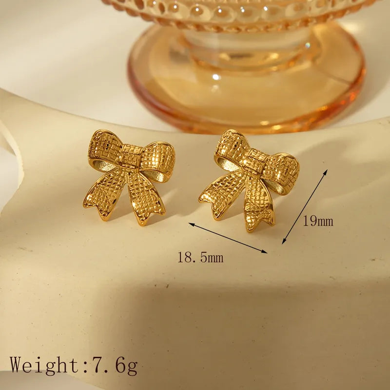 Wholesale Jewelry Sweet Commute Bow Knot 304 Stainless Steel 18K Gold Plated Casting Earrings Necklace