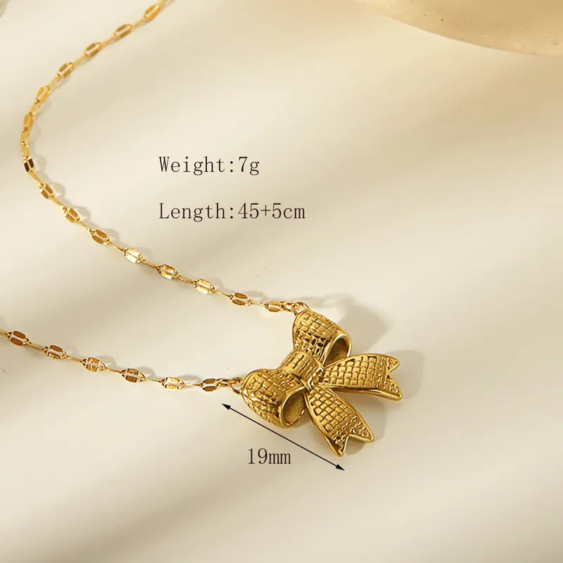 Wholesale Jewelry Sweet Commute Bow Knot 304 Stainless Steel 18K Gold Plated Casting Earrings Necklace