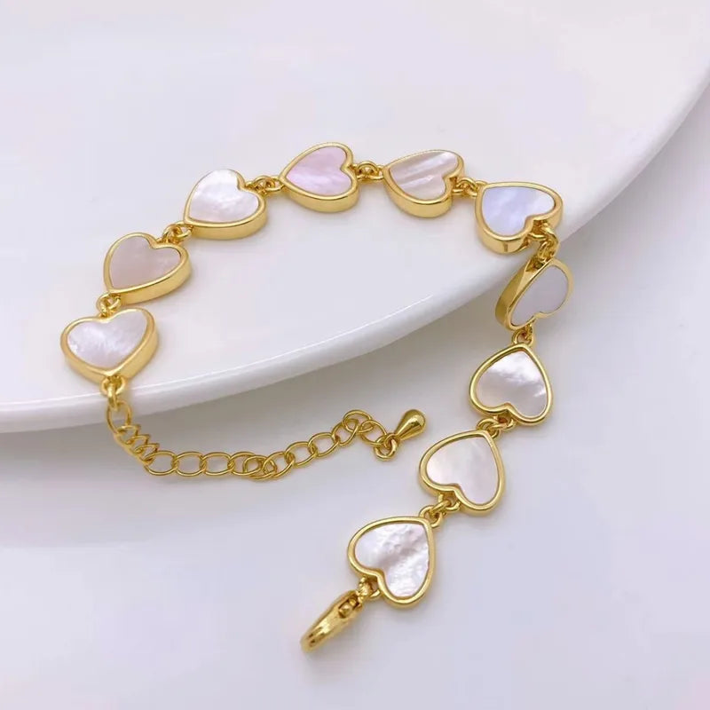 Wholesale Jewelry Sweet Oval Water Droplets Heart Shape Copper Shell 18K Gold Plated Plating Inlay Bracelets Cable Chain