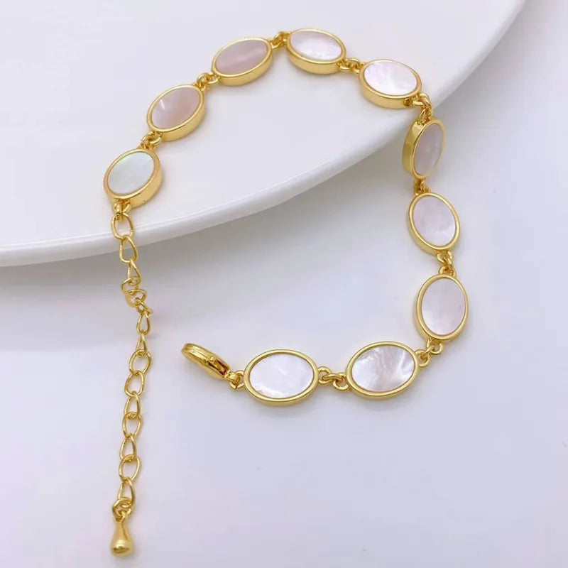 Wholesale Jewelry Sweet Oval Water Droplets Heart Shape Copper Shell 18K Gold Plated Plating Inlay Bracelets Cable Chain