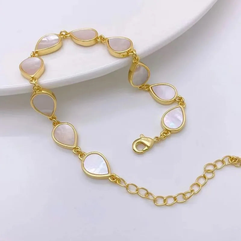 Wholesale Jewelry Sweet Oval Water Droplets Heart Shape Copper Shell 18K Gold Plated Plating Inlay Bracelets Cable Chain