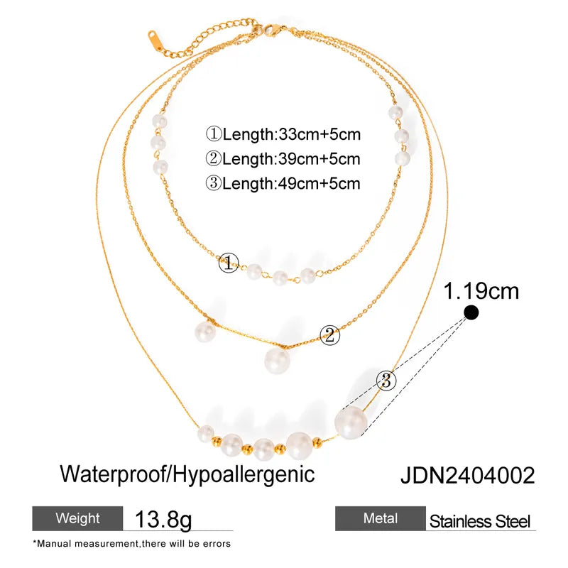 Wholesale Jewelry Sweet Round 304 Stainless Steel Pearl 18K Gold Plated Plating Inlay Layered Necklaces