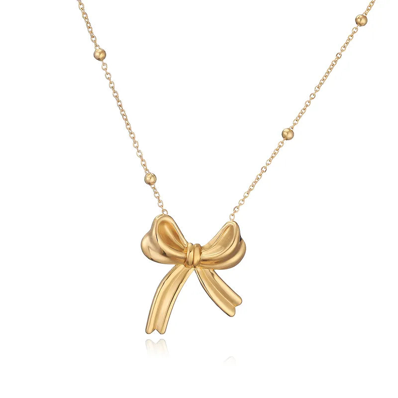 Wholesale Jewelry Sweet Simple Style Bow Knot 304 Stainless Steel Pendant Necklace