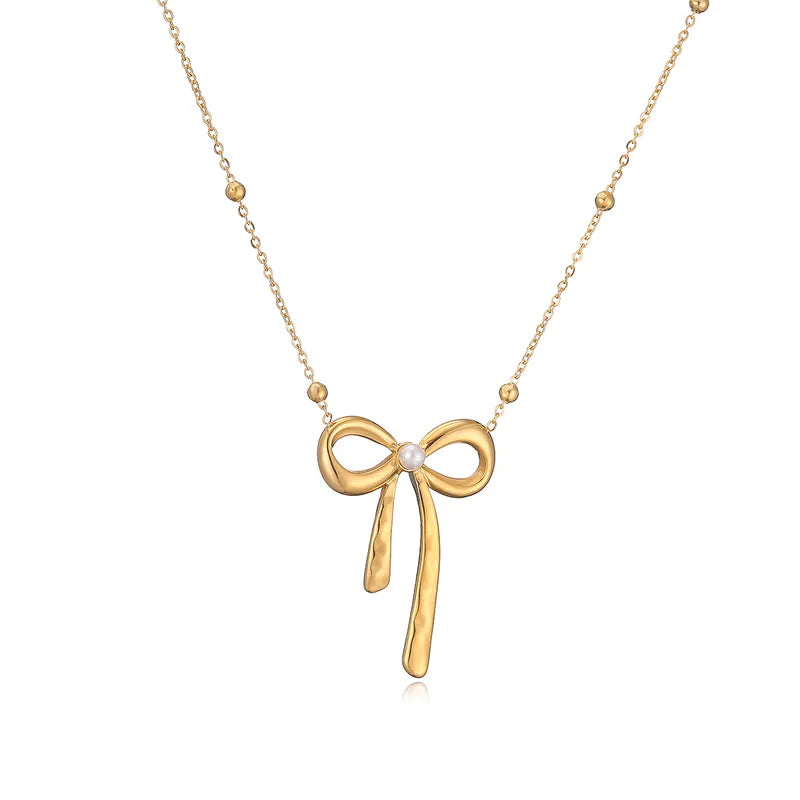 Wholesale Jewelry Sweet Simple Style Bow Knot 304 Stainless Steel Pendant Necklace