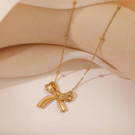 Wholesale Jewelry Sweet Simple Style Bow Knot 304 Stainless Steel Pendant Necklace