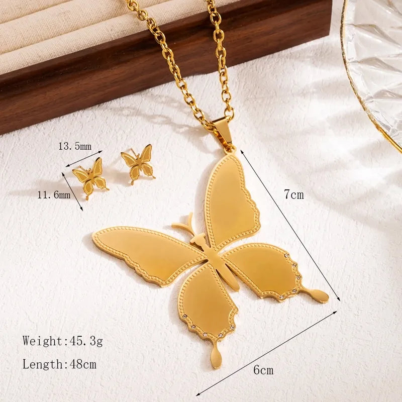 Wholesale Jewelry Sweet Simple Style Butterfly 304 Stainless Steel Zircon 18K Gold Plated Inlay Jewelry Set