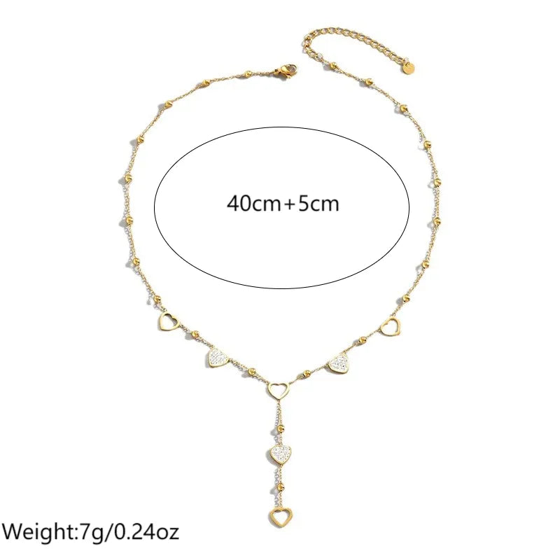 Wholesale Jewelry Sweet Simple Style Heart Shape 304 Stainless Steel Rhinestones 14K Gold Plated Polishing Inlay Necklace