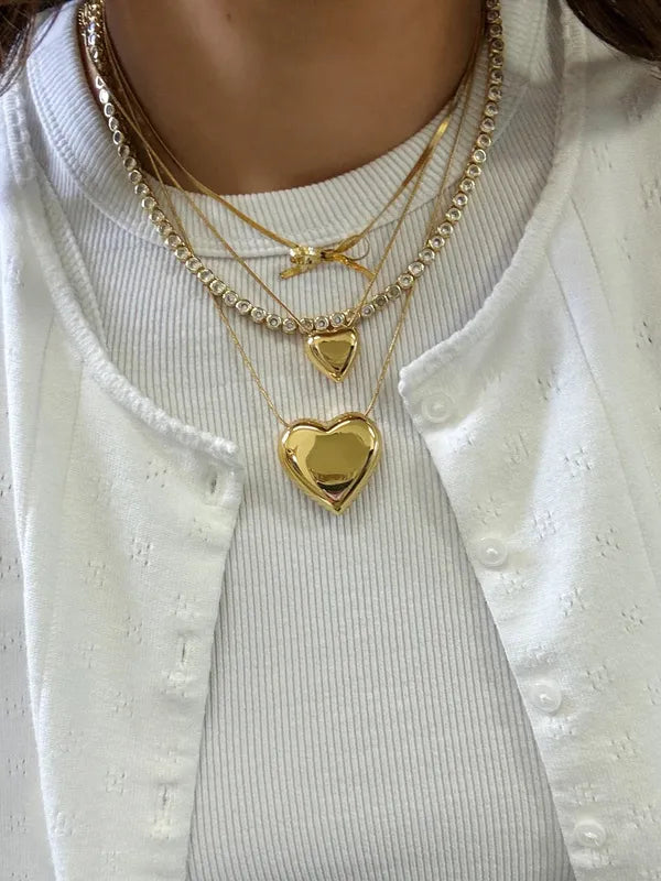 Wholesale Jewelry Sweet Simple Style Heart Shape Bow Knot 316L Stainless Steel 18K Gold Plated Pendant Necklace Necklace