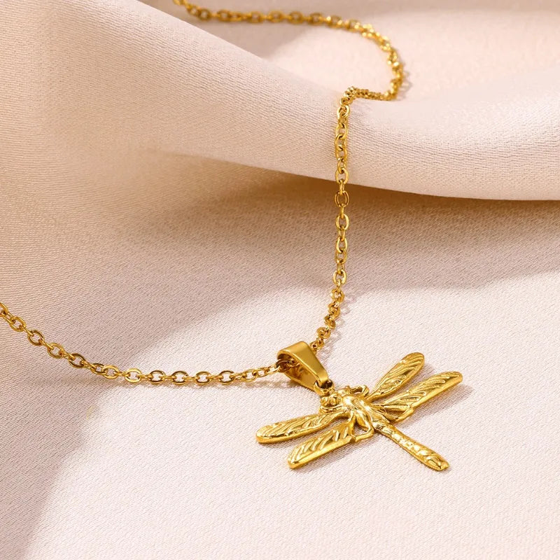 Wholesale Jewelry Sweet Solid Color Dragonfly 304 Stainless Steel Plating Pendant Necklace