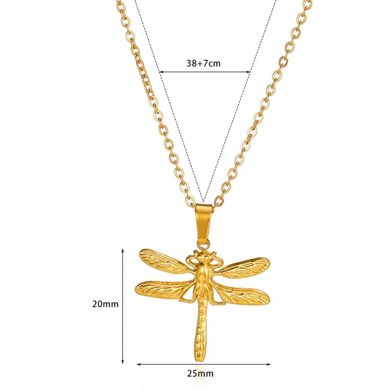 Wholesale Jewelry Sweet Solid Color Dragonfly 304 Stainless Steel Plating Pendant Necklace