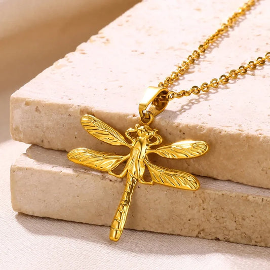 Wholesale Jewelry Sweet Solid Color Dragonfly 304 Stainless Steel Plating Pendant Necklace