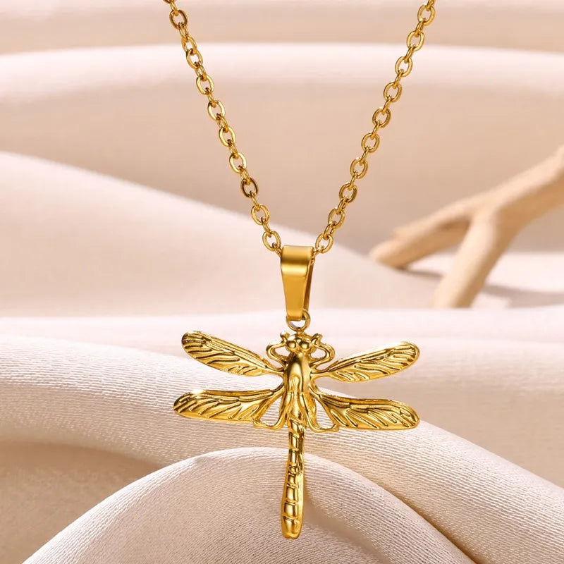 Wholesale Jewelry Sweet Solid Color Dragonfly 304 Stainless Steel Plating Pendant Necklace