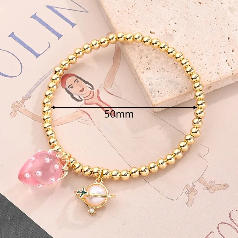 Wholesale Jewelry Tropical Simple Style Lemon Fruit Grape Copper Zircon 18K Gold Plated Enamel Bracelets Beaded Chain