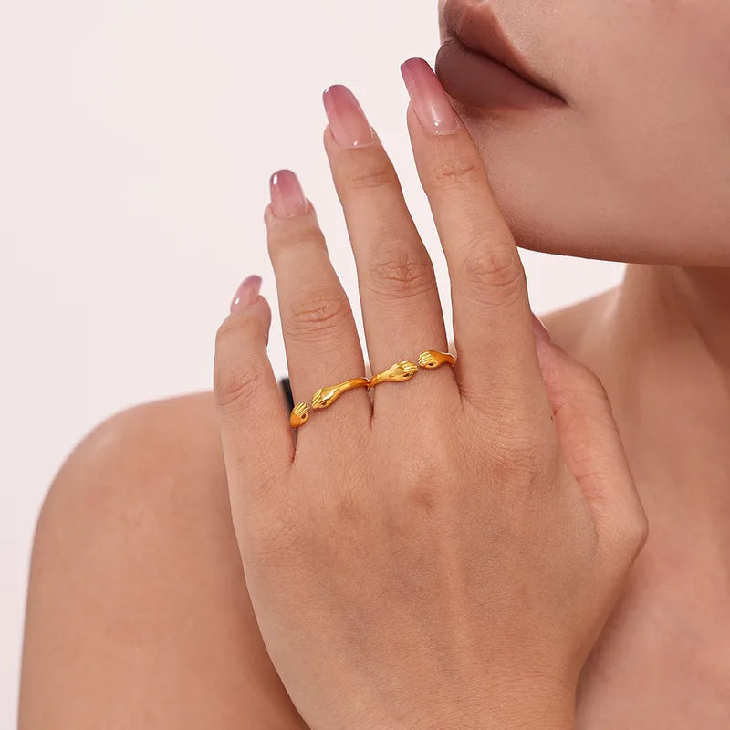 Wholesale Jewelry Vacation British Style Geometric 304 Stainless Steel 18K Gold Plated Rings