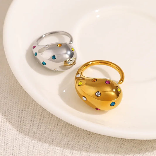 Wholesale Jewelry Vacation French Style Commute Geometric Water Droplets 304 Stainless Steel 18K Gold Plated Open Rings