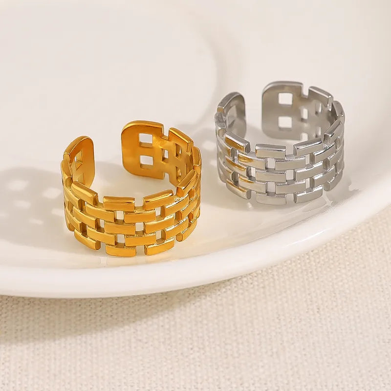 Wholesale Jewelry Vacation French Style Geometric 304 Stainless Steel 18K Gold Plated Open Rings