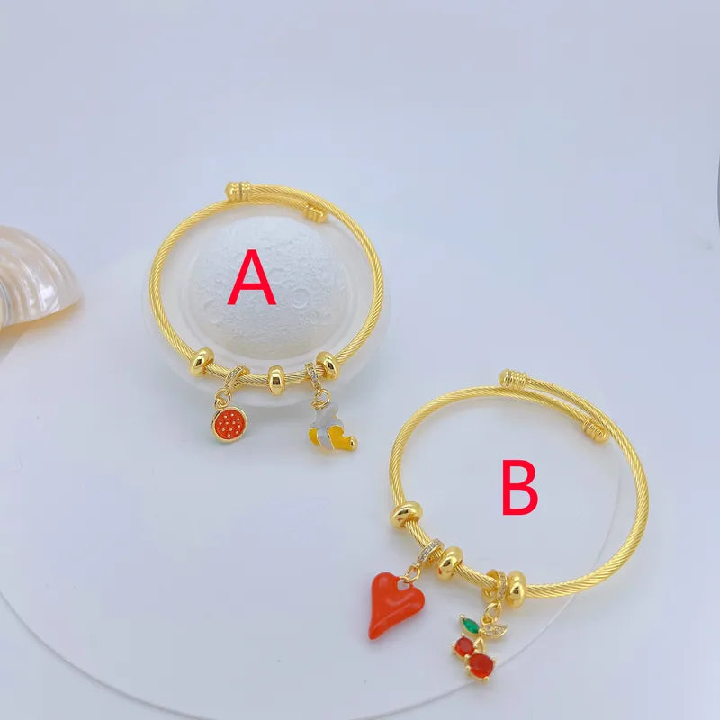 Wholesale Jewelry Vacation Modern Style Cherry Fruit Copper Zircon 18K Gold Plated Polishing Enamel Plating Bangle