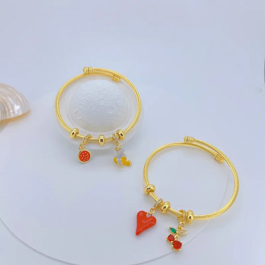 Wholesale Jewelry Vacation Modern Style Cherry Fruit Copper Zircon 18K Gold Plated Polishing Enamel Plating Bangle