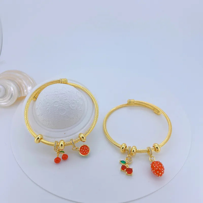 Wholesale Jewelry Vacation Modern Style Fruit Strawberry Banana Copper 18K Gold Plated Polishing Enamel Plating Bangle