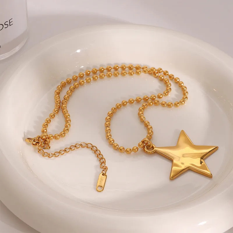 Wholesale Jewelry Vacation Modern Style Classic Style Star 304 Stainless Steel 18K Gold Plated Pendant Necklace Ball Chain