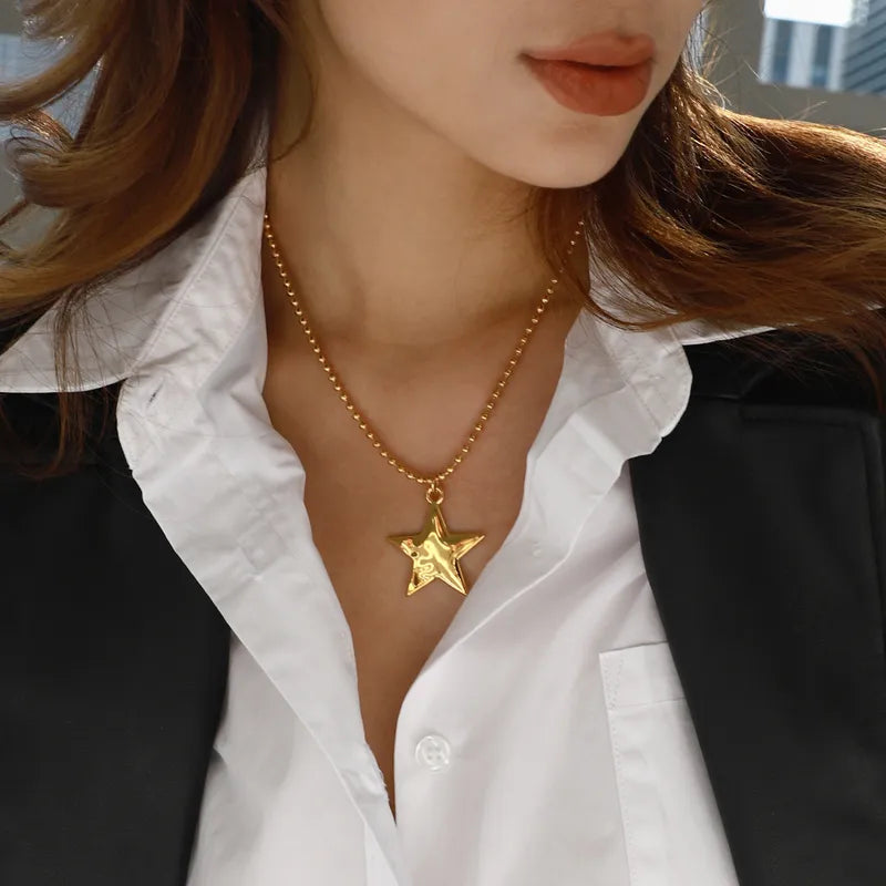 Wholesale Jewelry Vacation Modern Style Classic Style Star 304 Stainless Steel 18K Gold Plated Pendant Necklace Ball Chain