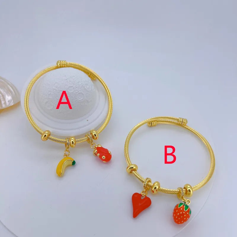 Wholesale Jewelry Vacation Modern Style Fruit Strawberry Banana Copper 18K Gold Plated Polishing Enamel Plating Bangle