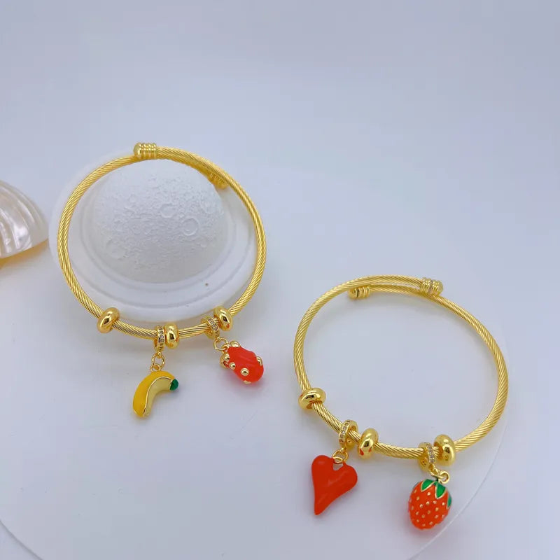 Wholesale Jewelry Vacation Modern Style Fruit Strawberry Banana Copper 18K Gold Plated Polishing Enamel Plating Bangle