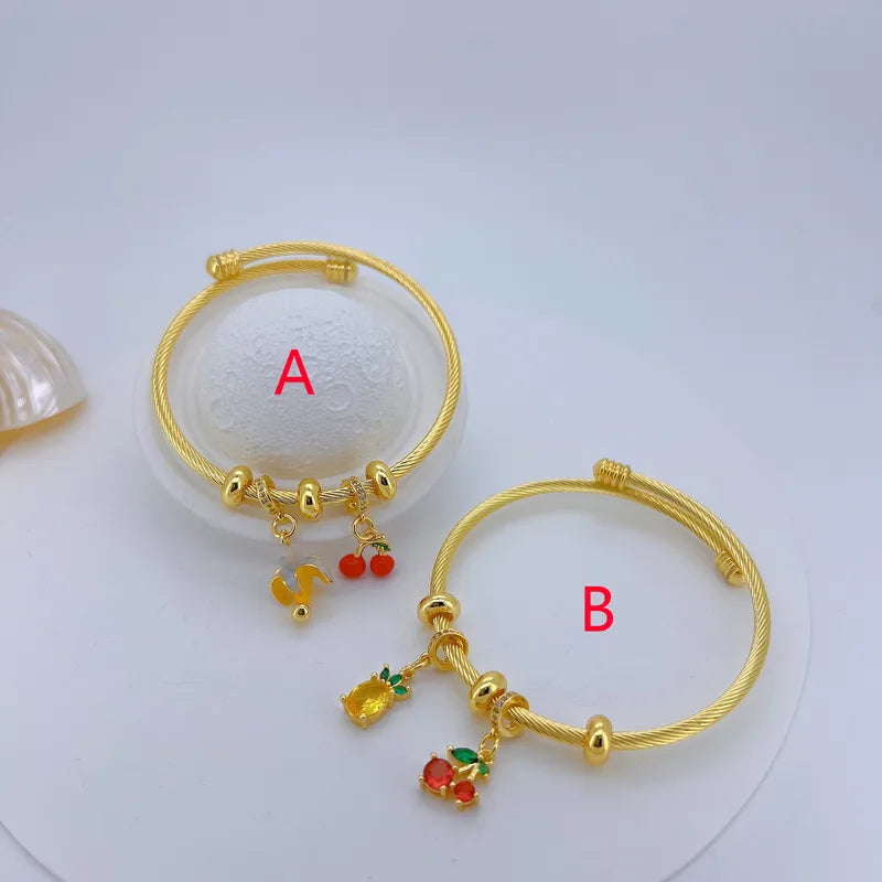 Wholesale Jewelry Vacation Modern Style Fruit Strawberry Banana Copper Zircon 18K Gold Plated Polishing Enamel Plating Bangle