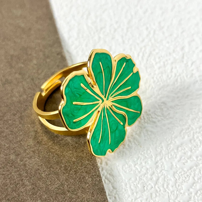 Wholesale Jewelry Vacation Pastoral Commute Flower 304 Stainless Steel 14K Gold Plated Enamel Plating Rings Earrings Jewelry Set