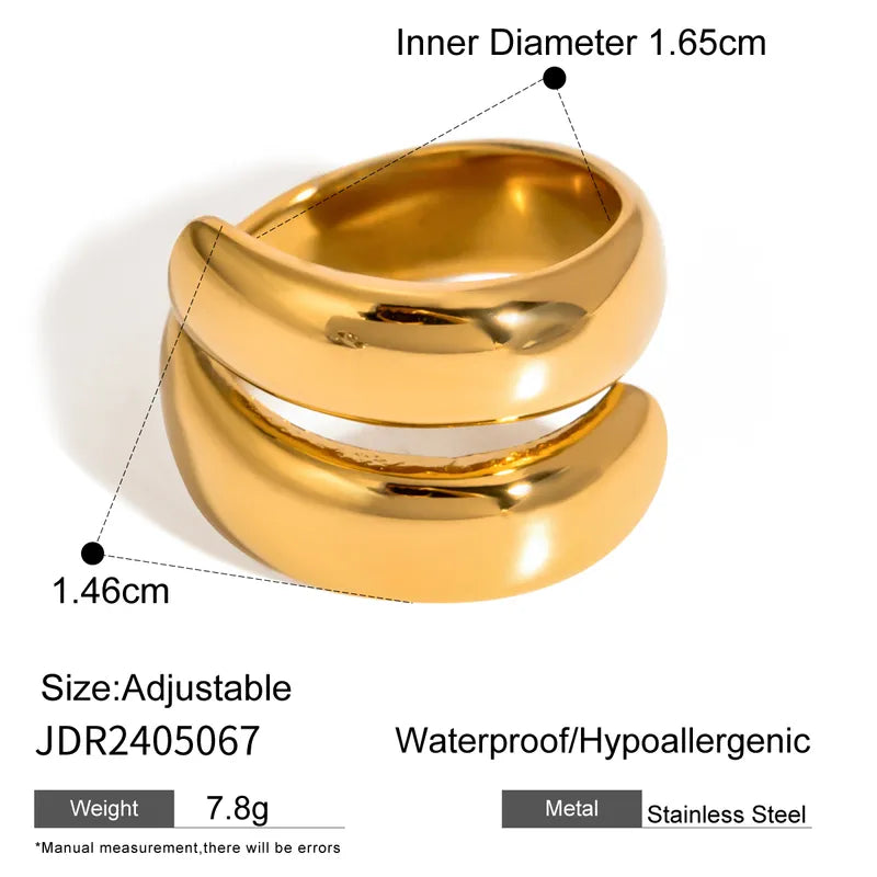 Wholesale Jewelry Vacation Simple Style IG Style Solid Color 316 Stainless Steel 18K Gold Plated Asymmetrical Open Rings