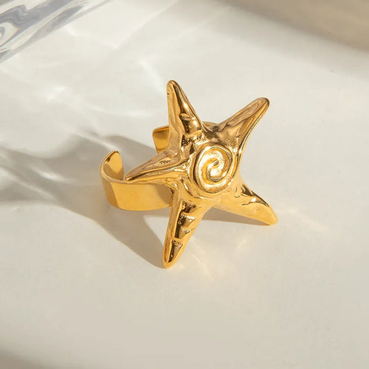 Wholesale Jewelry Vacation Simple Style Pentagram 316 Stainless Steel 18K Gold Plated Plating Rings