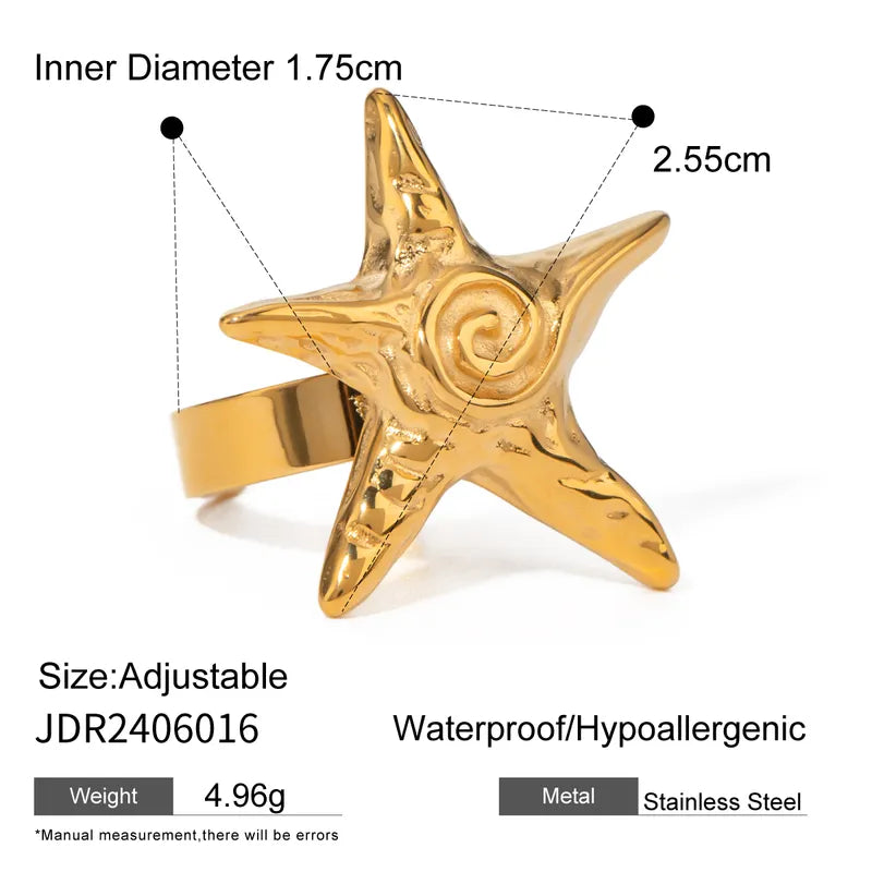 Wholesale Jewelry Vacation Simple Style Pentagram 316 Stainless Steel 18K Gold Plated Plating Rings