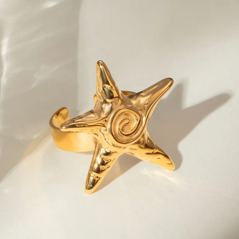 Wholesale Jewelry Vacation Simple Style Pentagram 316 Stainless Steel 18K Gold Plated Plating Rings