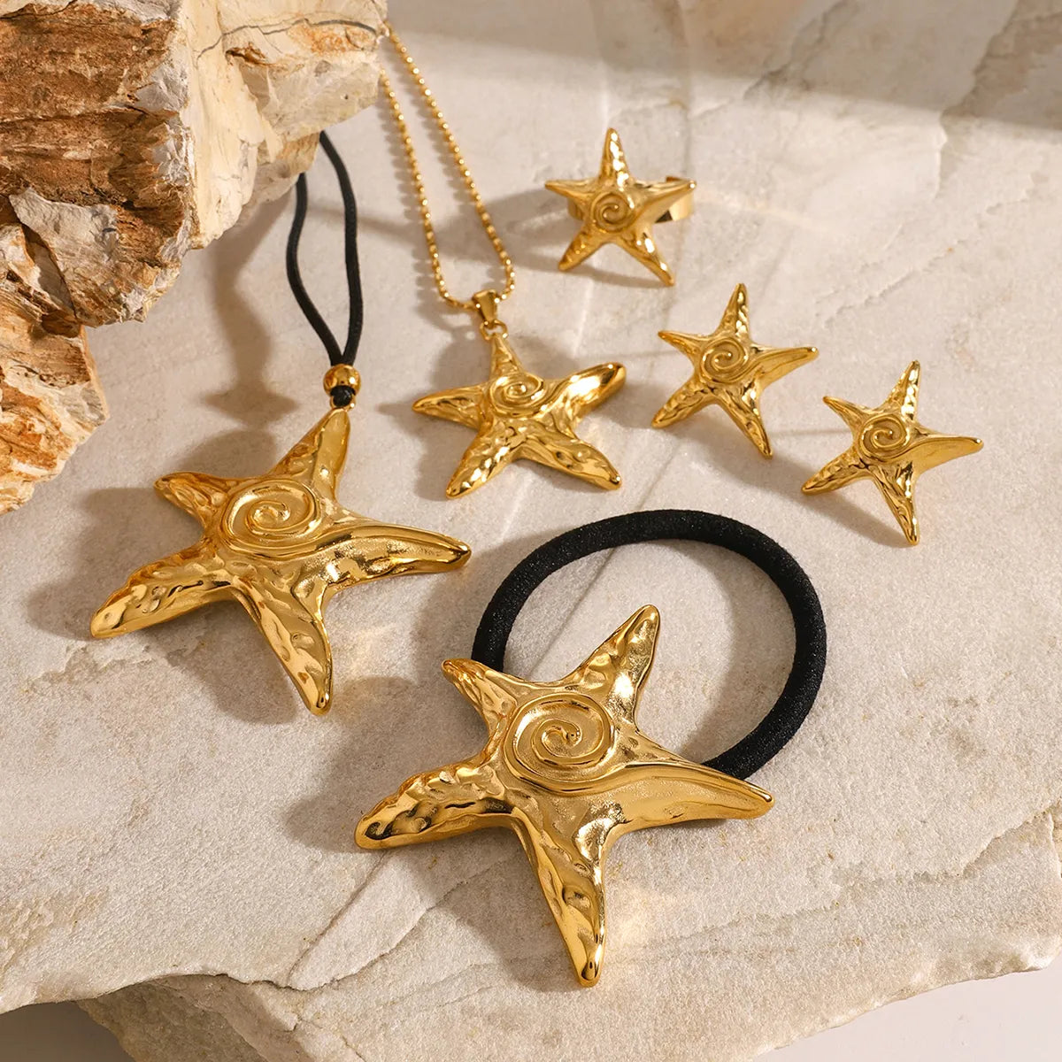 Wholesale Jewelry Vacation Simple Style Starfish 316 Stainless Steel 18K Gold Plated Star Rings