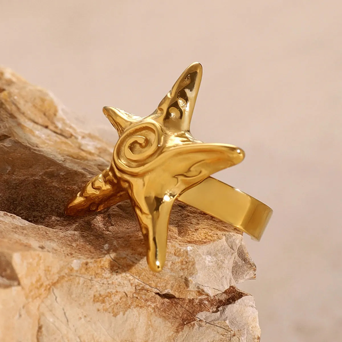 Wholesale Jewelry Vacation Simple Style Starfish 316 Stainless Steel 18K Gold Plated Star Rings