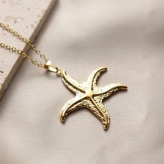 Wholesale Jewelry Vacation Starfish 304 Stainless Steel 18K Gold Plated Plating Pendant Necklace