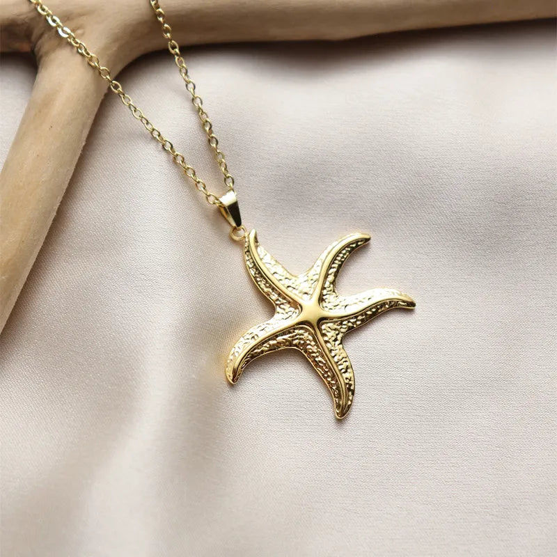 Wholesale Jewelry Vacation Starfish 304 Stainless Steel 18K Gold Plated Plating Pendant Necklace