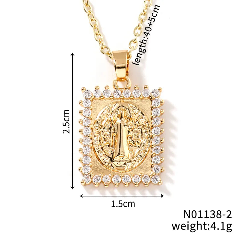 Wholesale Jewelry Vintage Style Classic Style Artistic Human Cross Round 304 Stainless Steel Copper Zircon K Gold Plated Inlay Pendant Necklace