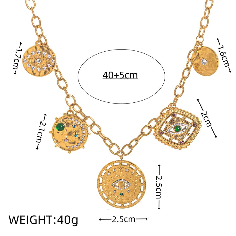 Wholesale Jewelry Vintage Style Classic Style Eye 201 Stainless Steel 304 Stainless Steel Zircon 18K Gold Plated Beaded Pendant Pendant Necklace