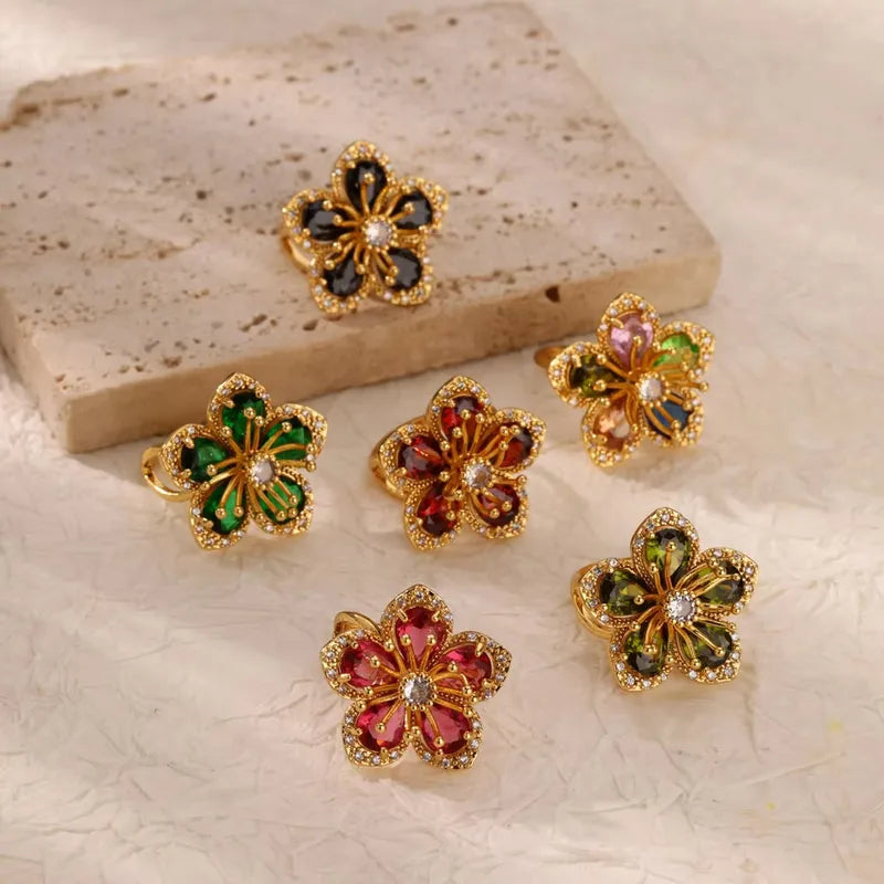 Wholesale Jewelry Vintage Style Classic Style Flower Copper Zircon Plating Rings