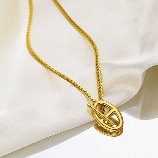 Wholesale Jewelry Vintage Style Classic Style IG Style Geometric 304 Stainless Steel 18K Gold Plated Hollow Out Pendant Necklace