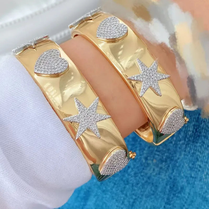 Wholesale Jewelry Vintage Style Classic Style Star Moon Heart Shape Copper Zircon Mixed Metal Plating Bangle