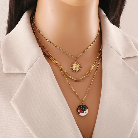 Wholesale Jewelry Vintage Style Commute Star Moon 304 Stainless Steel 18K Gold Plated Plating Earrings Necklace