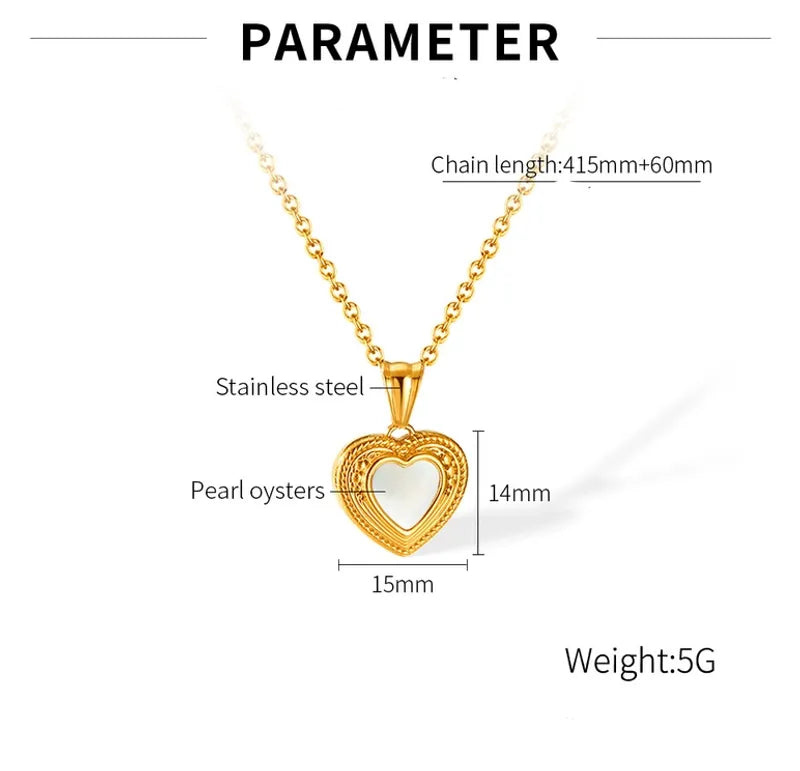 Wholesale Jewelry Vintage Style Heart Shape 304 Stainless Steel Mother Shell Inlay Pendant Necklace