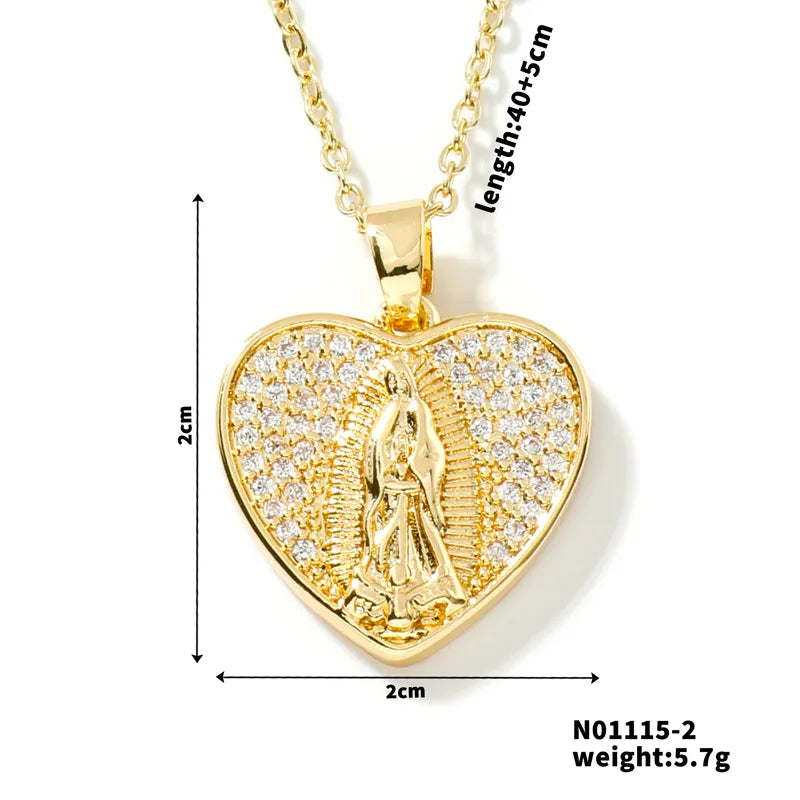 Wholesale Jewelry Vintage Style Human Oval Heart Shape 304 Stainless Steel Copper Zircon K Gold Plated Inlay Pendant Necklace