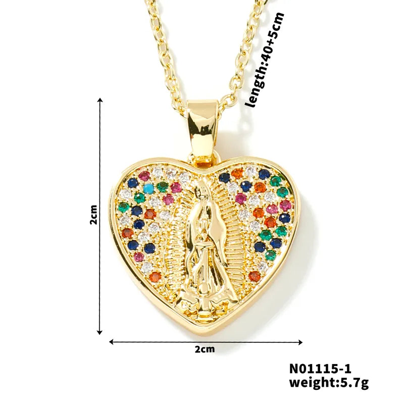 Wholesale Jewelry Vintage Style Human Oval Heart Shape 304 Stainless Steel Copper Zircon K Gold Plated Inlay Pendant Necklace