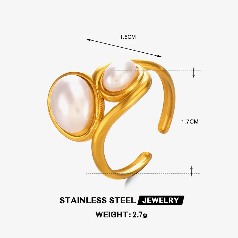 Wholesale Jewelry Vintage Style Irregular Lines 304 Stainless Steel Artificial Pearls 18K Gold Plated Plating Inlay Open Rings